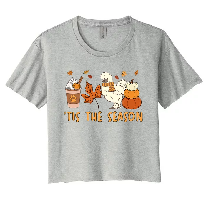 Tis The Season Silkie Chicken Mom Fall Autumn Pumpkin Coffee Women's Crop Top Tee