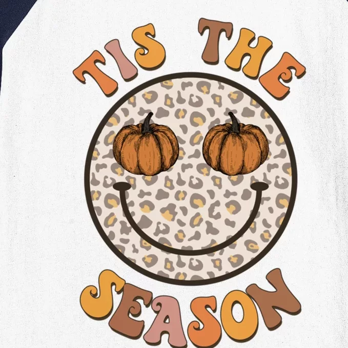 Tis The Season Pumpkin Leopard Happy Face Halloween Retro Meaningful Gift Baseball Sleeve Shirt