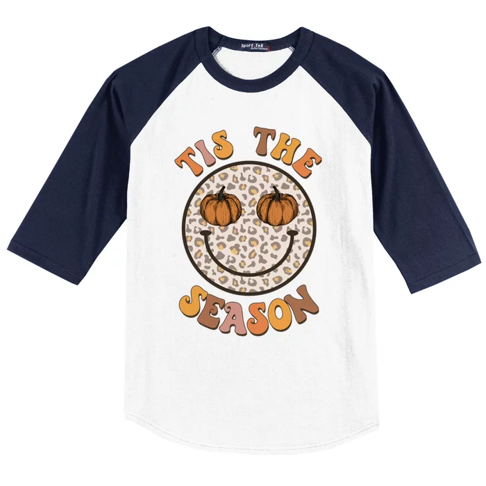 Tis The Season Pumpkin Leopard Happy Face Halloween Retro Meaningful Gift Baseball Sleeve Shirt