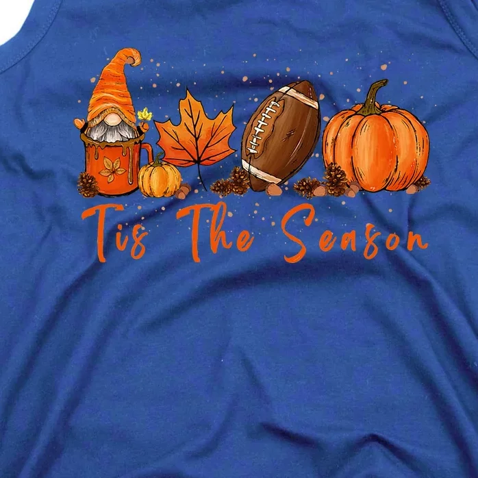 Tis The Season Pumpkin Leaf Latte Fall Thanksgiving Football Tank Top