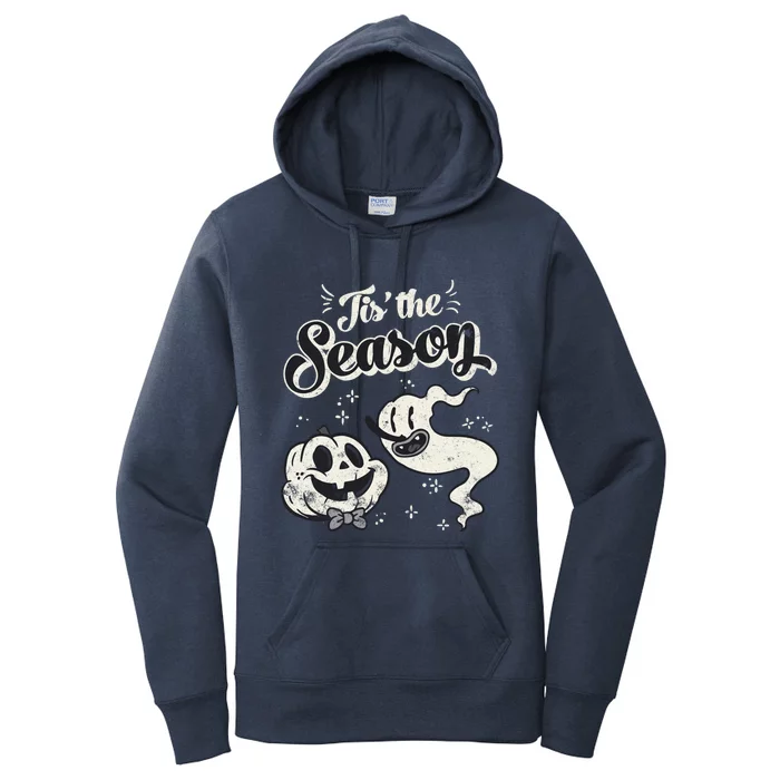 Tis' The Season Skeleton Ghost Retro Halloween Costume Party Gift Women's Pullover Hoodie