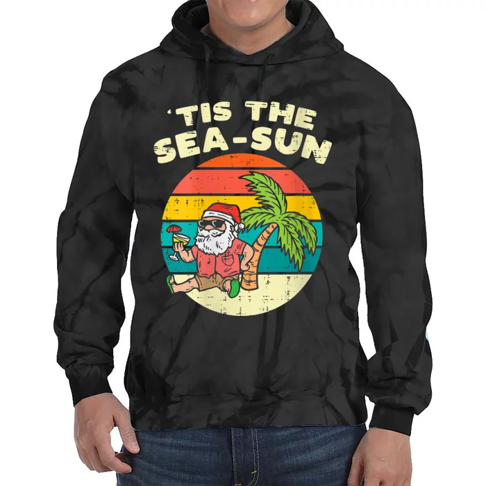 Tis The Sea Sun Santa Beach Summer Christmas In July Summer Tie Dye Hoodie