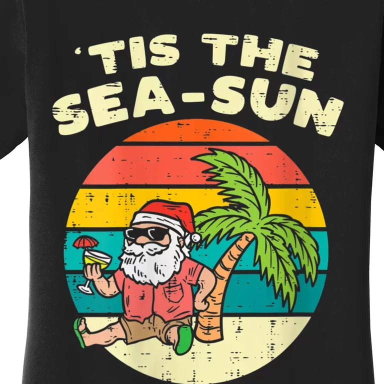 Tis The Sea Sun Santa Beach Summer Christmas In July Summer Women's T-Shirt