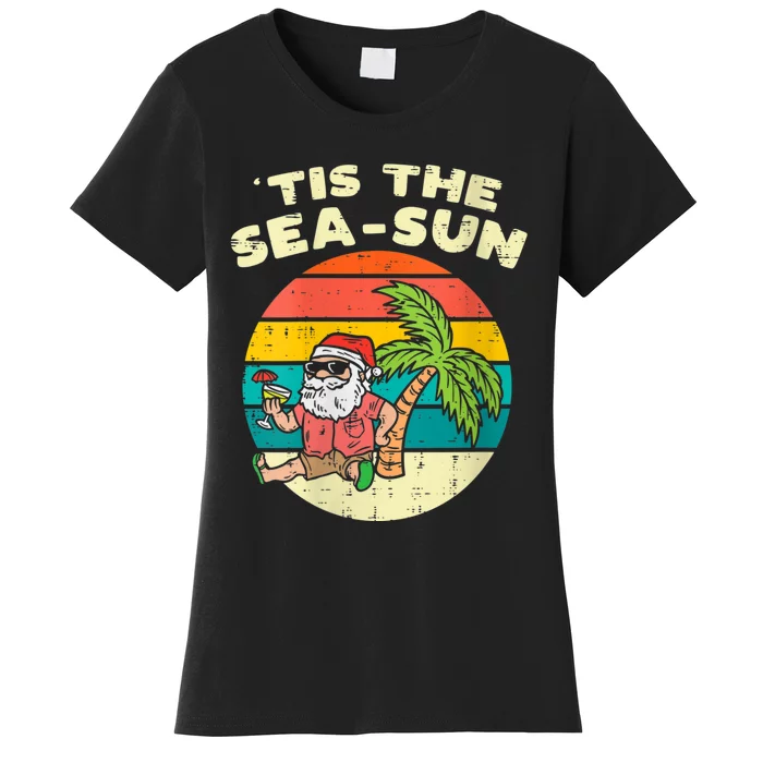 Tis The Sea Sun Santa Beach Summer Christmas In July Summer Women's T-Shirt