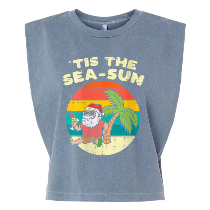 Tis The Sea Sun Santa Beach Summer Christmas In July Summer Garment-Dyed Women's Muscle Tee