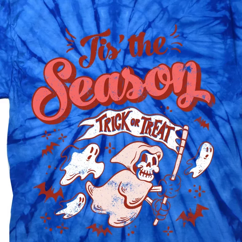 Tis' The Season Skeleton Ghost Retro Halloween Costume Party Gift Tie-Dye T-Shirt