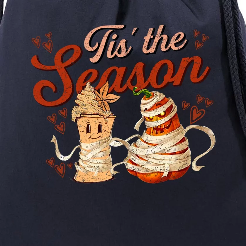 Tis The Season Pumpkin Spice Funny Fall Vibes Autumn Retro Gift Drawstring Bag