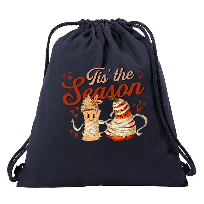 Tis The Season Pumpkin Spice Funny Fall Vibes Autumn Retro Gift Drawstring Bag