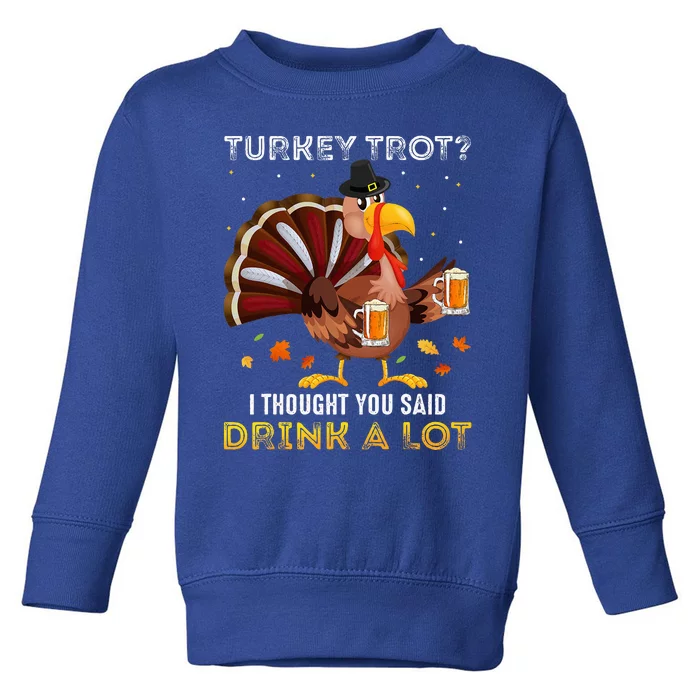 Turkey Trot Squad Running Drinking Thanksgiving Toddler Sweatshirt