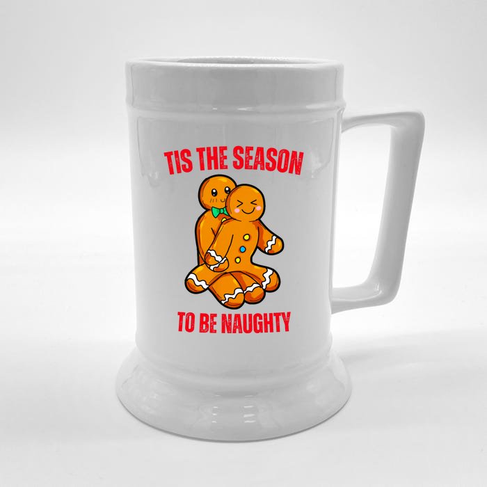 Tis The Season To Be Naughty Gingerbread Couple Christmas Front & Back Beer Stein