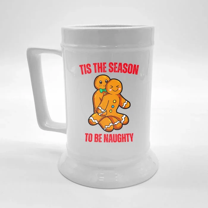 Tis The Season To Be Naughty Gingerbread Couple Christmas Front & Back Beer Stein