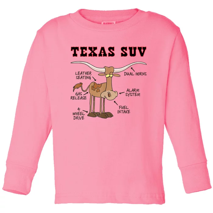 Texas TX SUV Funny Joke Longhorn Cattle Cow Toddler Long Sleeve Shirt