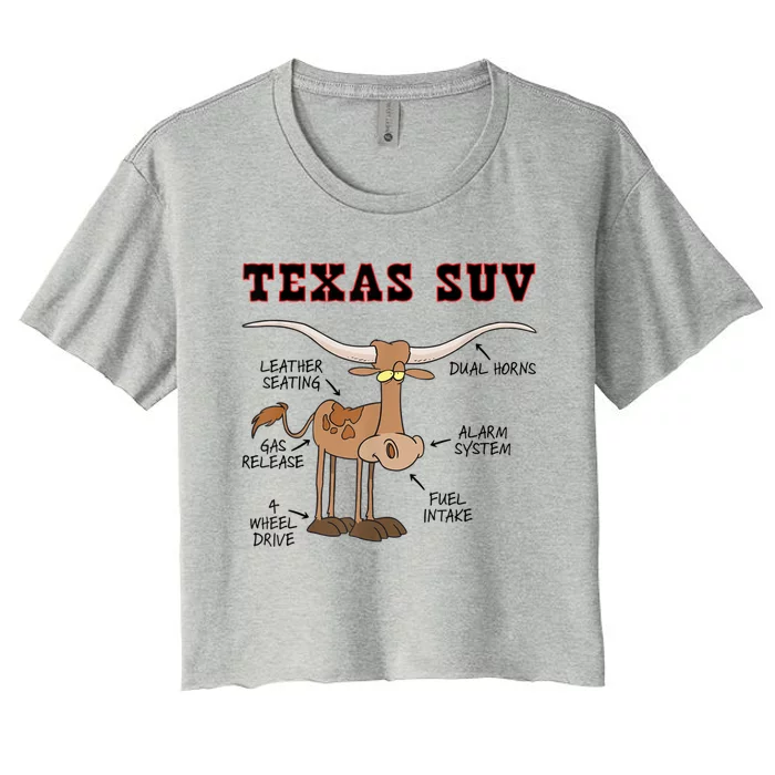 Texas TX SUV Funny Joke Longhorn Cattle Cow Women's Crop Top Tee