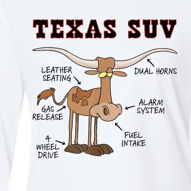 Texas TX SUV Funny Joke Longhorn Cattle Cow Womens Cotton Relaxed Long Sleeve T-Shirt