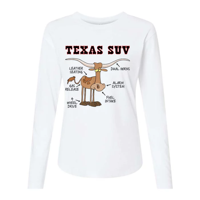 Texas TX SUV Funny Joke Longhorn Cattle Cow Womens Cotton Relaxed Long Sleeve T-Shirt