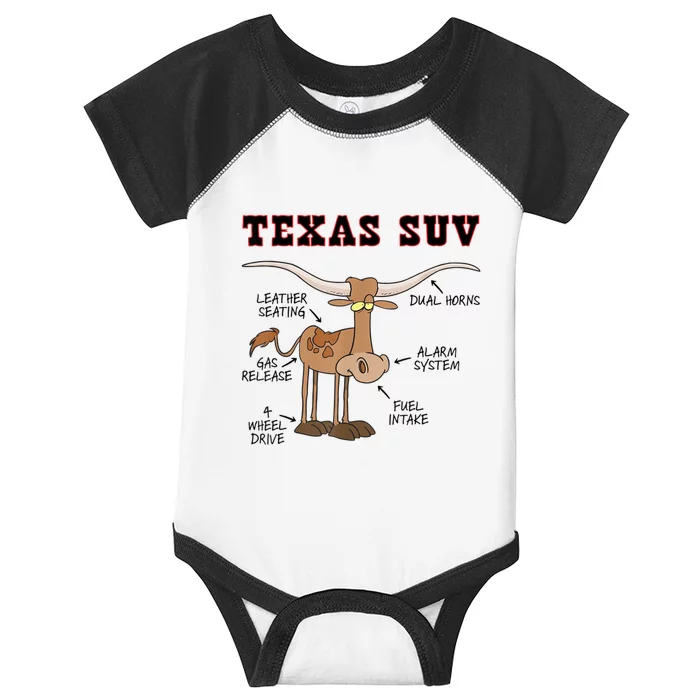 Texas TX SUV Funny Joke Longhorn Cattle Cow Infant Baby Jersey Bodysuit