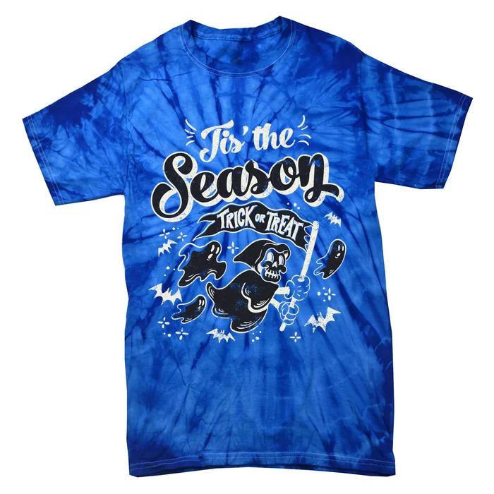 Tis' The Season Skeleton Ghost Retro Halloween Costume Party Cool Gift Tie-Dye T-Shirt