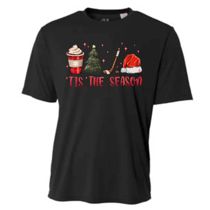 Tis The Season Hockey Coffee Xmas Tree Ice Hockey Christmas Gift Cooling Performance Crew T-Shirt