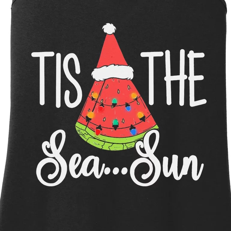 Tis The Sea Sun Watermelon Christmas In July Summer Vacation Ladies Essential Tank