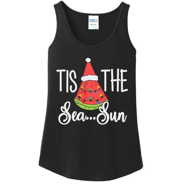 Tis The Sea Sun Watermelon Christmas In July Summer Vacation Ladies Essential Tank