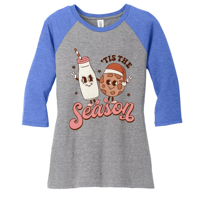 Tis The Season Cookie Milk Santa Hat Christmas Retro Xmas Meaningful Gift Women's Tri-Blend 3/4-Sleeve Raglan Shirt