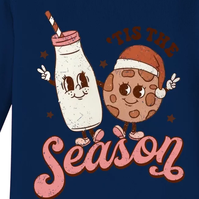 Tis The Season Cookie Milk Santa Hat Christmas Retro Xmas Meaningful Gift Baby Long Sleeve Bodysuit