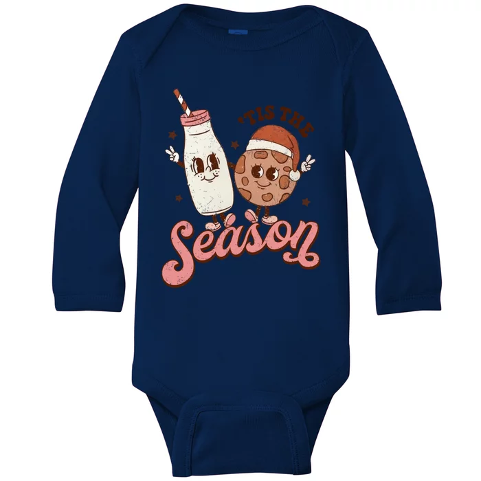 Tis The Season Cookie Milk Santa Hat Christmas Retro Xmas Meaningful Gift Baby Long Sleeve Bodysuit