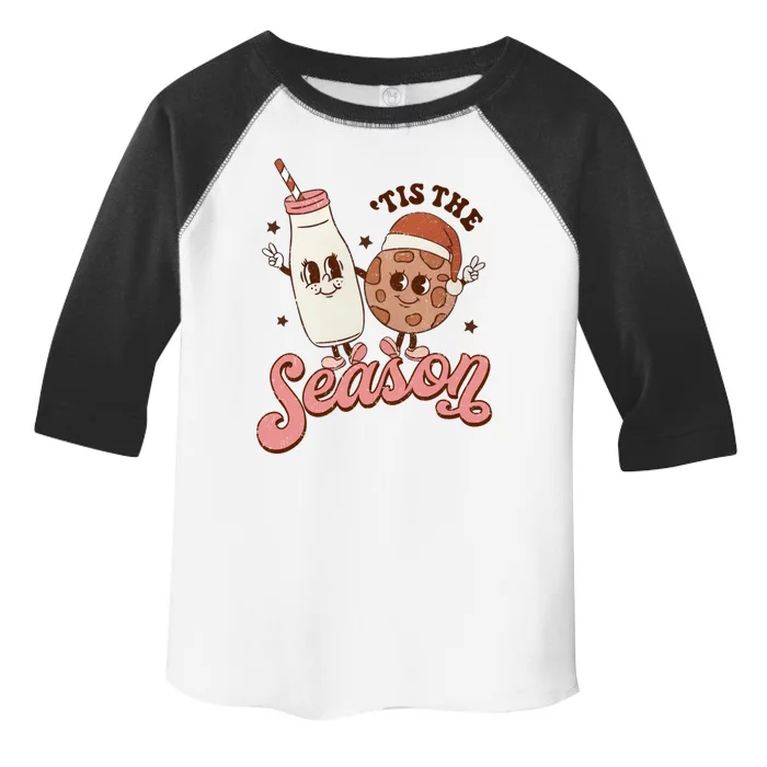 Tis The Season Cookie Milk Santa Hat Christmas Retro Xmas Meaningful Gift Toddler Fine Jersey T-Shirt