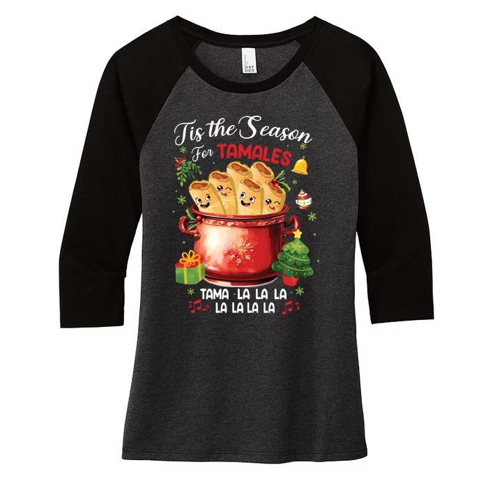 Tis The Season For Tamales Retro Mexican Food Holidays Women's Tri-Blend 3/4-Sleeve Raglan Shirt