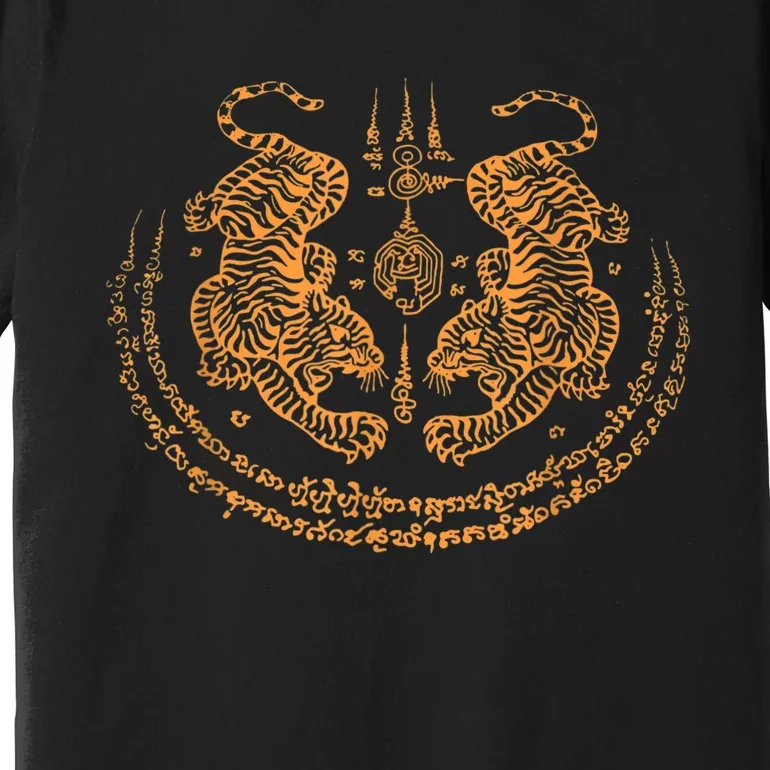 Twin Tiger Sak Yant Tattoo Muay Thai Thailand Martial Art Premium T-Shirt