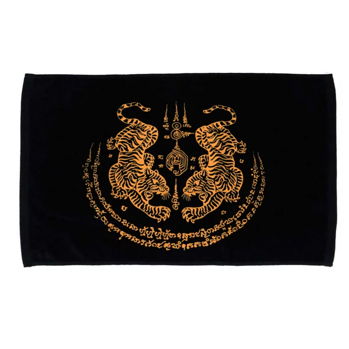 Twin Tiger Sak Yant Tattoo Muay Thai Thailand Martial Art Microfiber Hand Towel