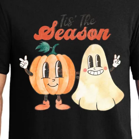 Tis The Season Retro Halloween Fall Ghost Pumpkin Girl Gift Pajama Set