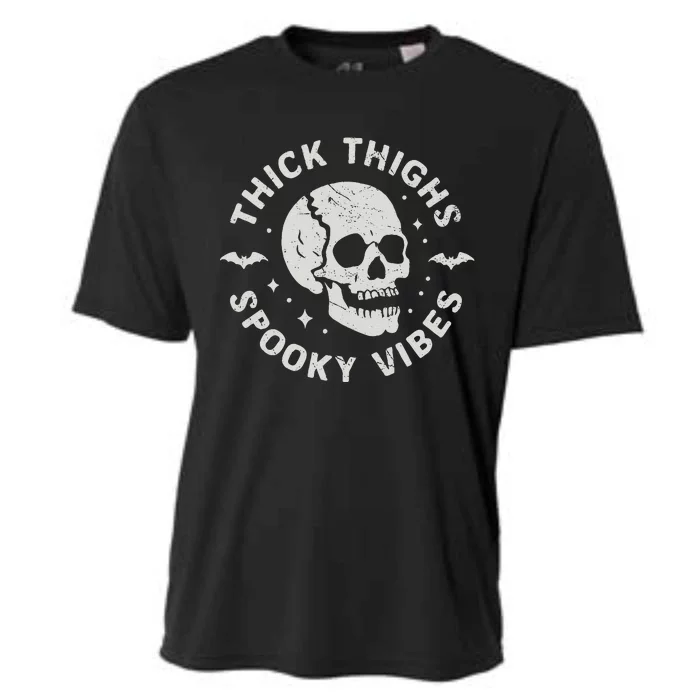 Thick Thighs Spooky Vibes Skull Funny Halloween Gift Cooling Performance Crew T-Shirt