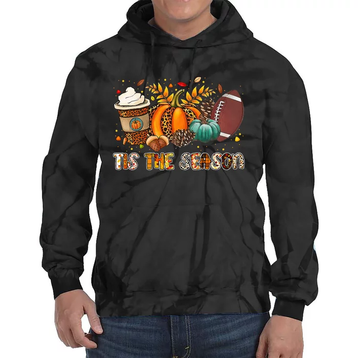 Tis The Season Leopard Pumpkin Football Halloween Fall Tie Dye Hoodie