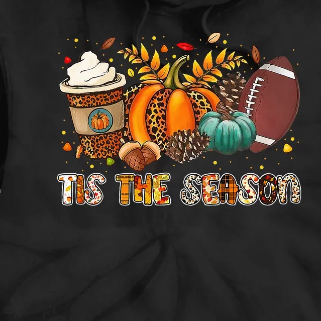 Tis The Season Leopard Pumpkin Football Halloween Fall Tie Dye Hoodie