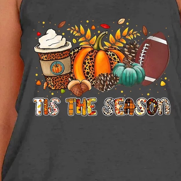 Tis The Season Leopard Pumpkin Football Halloween Fall Women's Knotted Racerback Tank