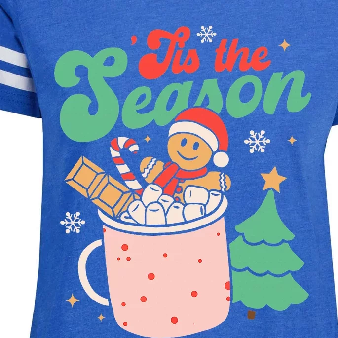 Tis The Season Christmas Hot Cocoa Gingerbread Cookie Pajama Enza Ladies Jersey Football T-Shirt