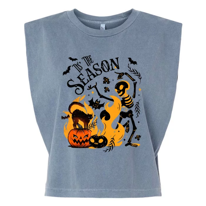 Tis The Season Retro Skeleton Funny Halloween Party Costume Gift Garment-Dyed Women's Muscle Tee