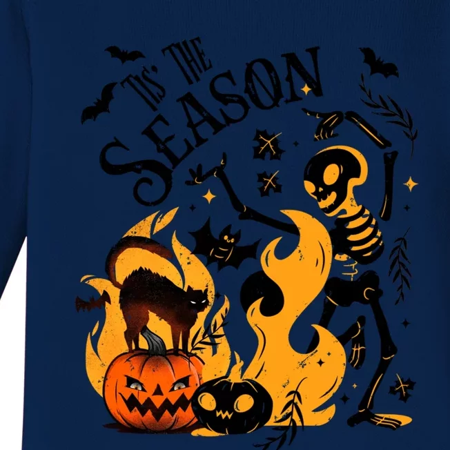 Tis The Season Retro Skeleton Funny Halloween Party Costume Gift Baby Long Sleeve Bodysuit