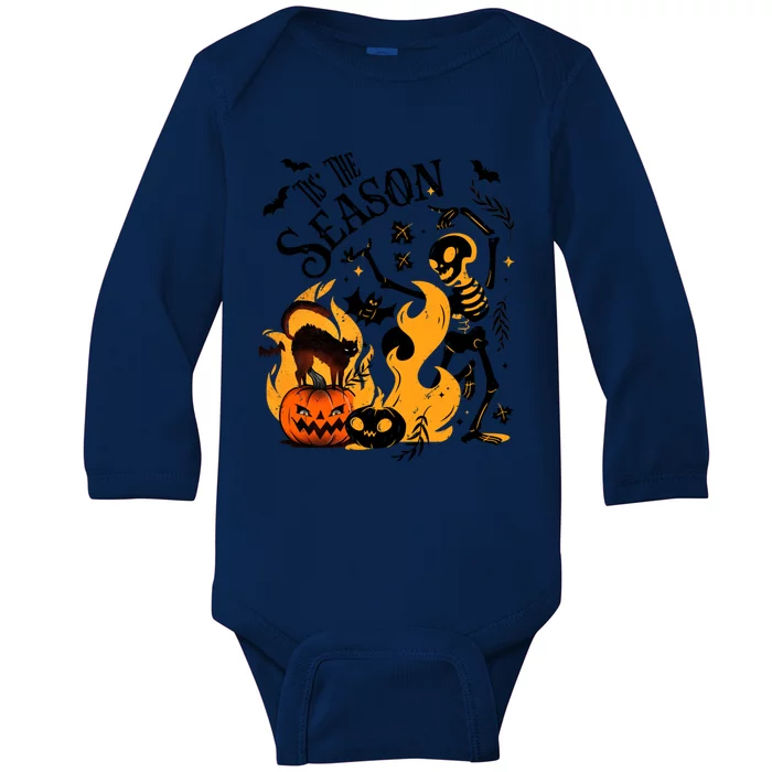 Tis The Season Retro Skeleton Funny Halloween Party Costume Gift Baby Long Sleeve Bodysuit