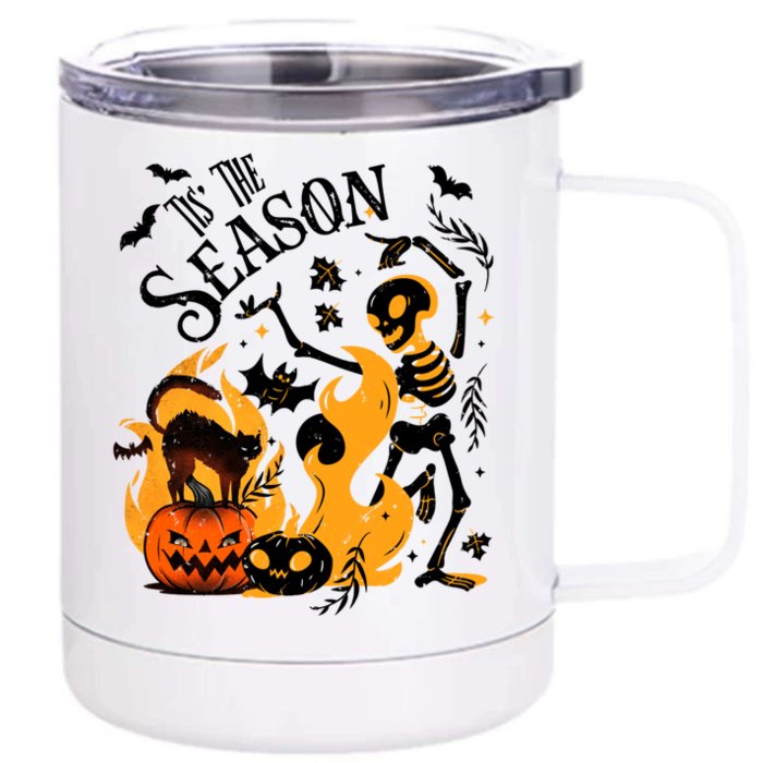 Tis The Season Retro Skeleton Funny Halloween Party Costume Gift Front & Back 12oz Stainless Steel Tumbler Cup