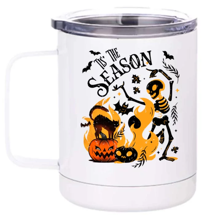 Tis The Season Retro Skeleton Funny Halloween Party Costume Gift Front & Back 12oz Stainless Steel Tumbler Cup