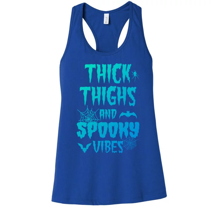 Thick Thighs Spooky Vibes Halloween Pumpkin Ghost Graphic Cute Gift Women's Racerback Tank