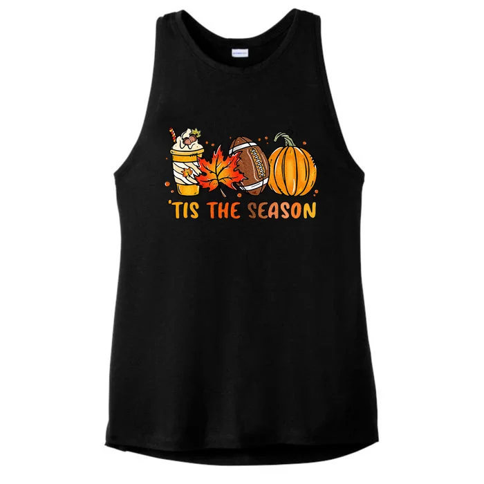 TIS THE SEASON Pumpkin Leaf Latte Fall Thanksgiving Football Ladies Tri-Blend Wicking Tank