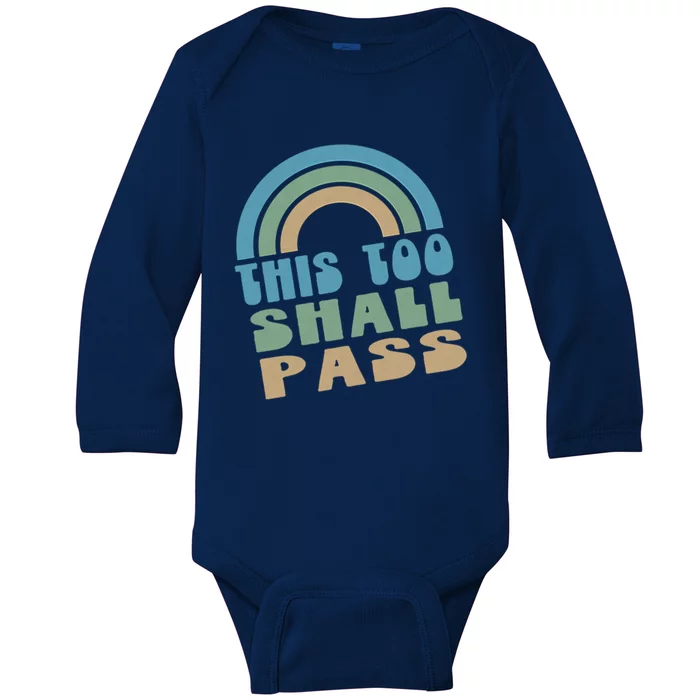 This Too Shall Pass Blue Retro Rainbow Gift Baby Long Sleeve Bodysuit