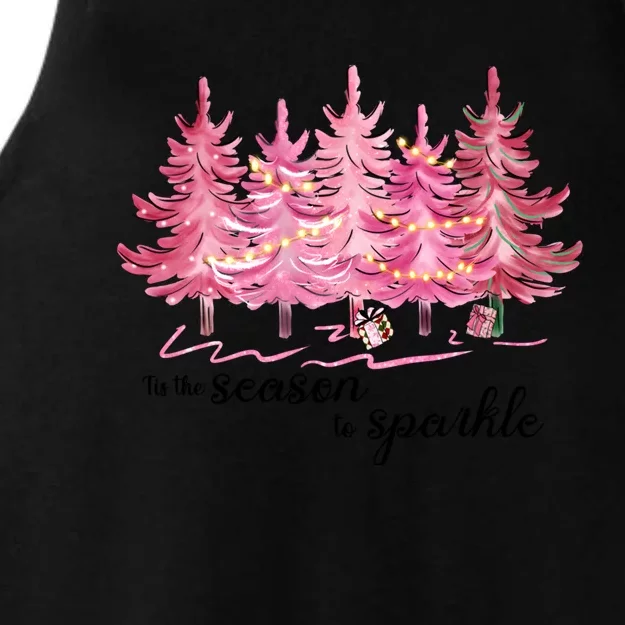 Tis The Season To Cute Pink Christmas Tree Gift Ladies Tri-Blend Wicking Tank