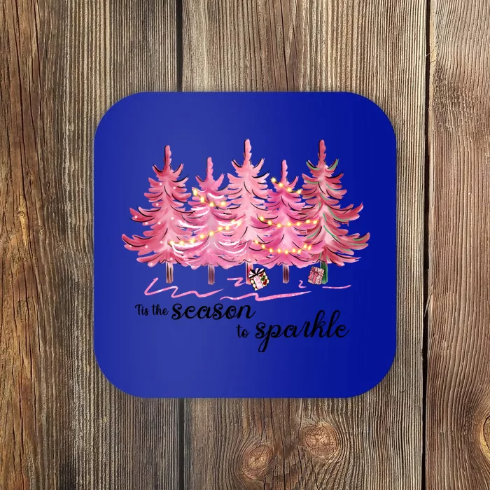 Tis The Season To Cute Pink Christmas Tree Gift Coaster