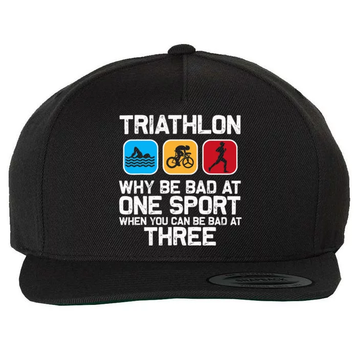 Triathlon Triathlete Swim Bike Run Sport Wool Snapback Cap