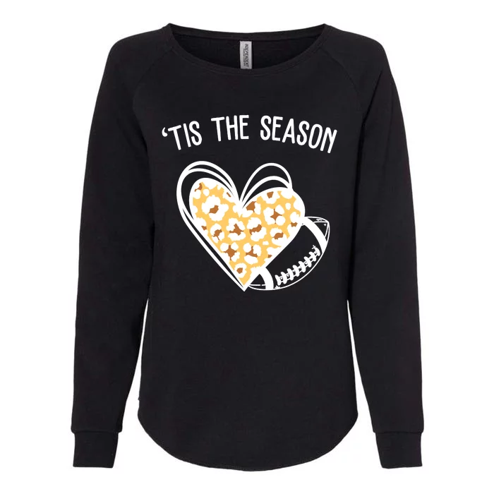 Tis The Season Football Leopard Heart Womens California Wash Sweatshirt