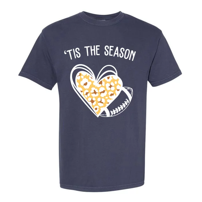 Tis The Season Football Leopard Heart Garment-Dyed Heavyweight T-Shirt